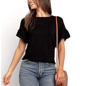 Petal and Pup Black Ruffle Sleeve Tee